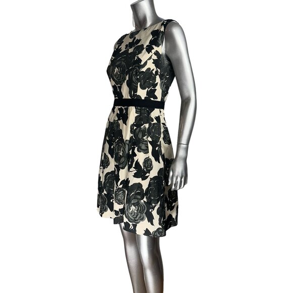 Milly of New York Cream and Black Floral Fit and Flare with Pockets Dress 6 - Picture 5 of 9